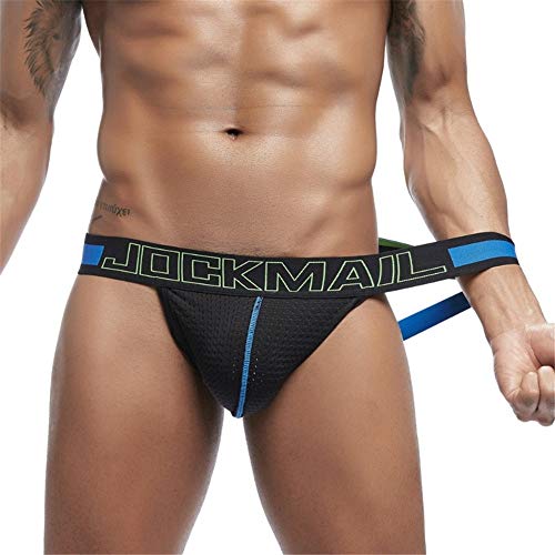 JOCKMAIL Calzoncillos Super Sexy para Hombre suspensorios sexywear Tangas para Hombre Tangas Transpirables Ropa Interior Gay (L, Negro)