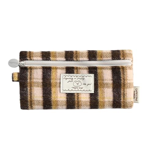Image of Monolike Unmatched Friends Old Check Pencil Case, Brown - Pencil Pouch, Portable Pencil Bag, Pencil Case, Office Pouch case, Cushion, Soft, Vintage