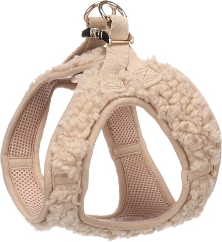 hundegeschirr - Flamingo Step&Go Pookie Beige M - A:30-35 cm B:41-44 cm x 5 mm - verstellbar - Metall Klickverschluss goldfarben - 2 Anti-Zug-Ringe - atmungsaktives Mesh