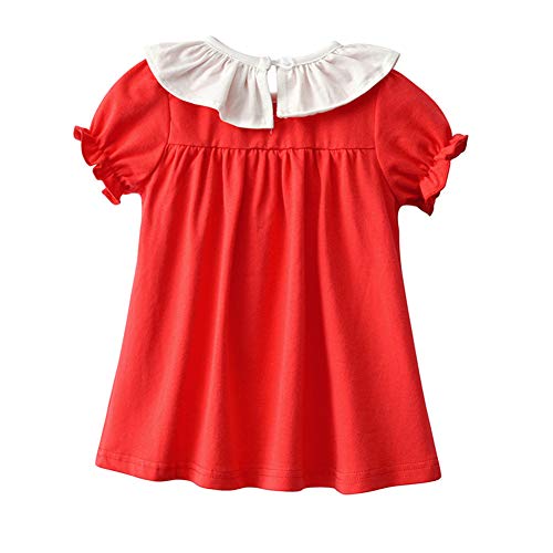 Infant Baby Girls Short Sleeve Ruffles Summer Red Dress 1 Year Baby Girl Dress for Birthday (90 (18M))