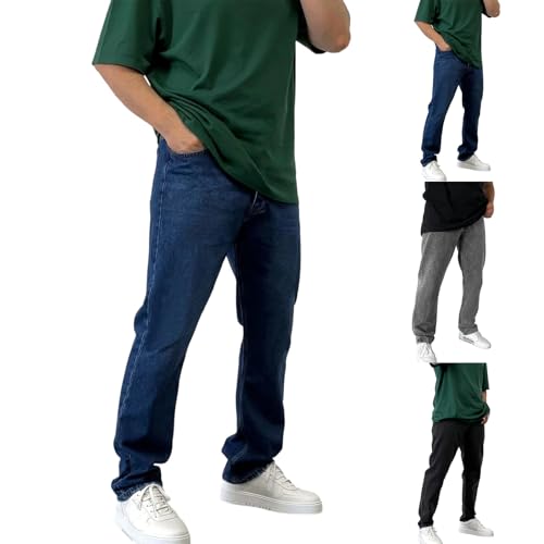 Baggy Jeans Men Pull On Button Elastic Waist Jeans with Pockets Fall Casual Regular Fit Denim Carpenter Work Pants