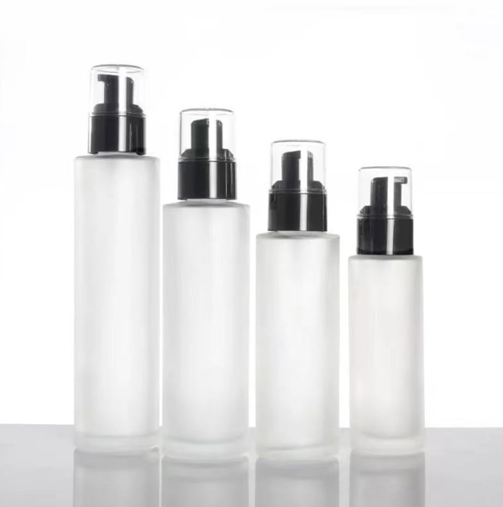 ASTRQLE 2 Pcs 100ml 3.5oz Frosted Glass Travel Bottles Leakproof Lotion Bottles Pump Dispenser Soap Dispenser Cosmetics Containers Bottle with Black Pump for Makeup Liquid Essential Oil Shampoo - Image 3