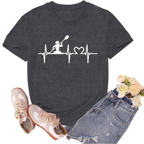 sallrue Kayaking Shirts for Women Kayak Kayaker Heartbeat Tshirts Nautical
