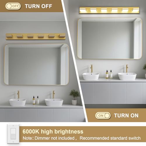 Image of Modern LED Gold Acrylic Bathroom Lights Fixtures 6-Light