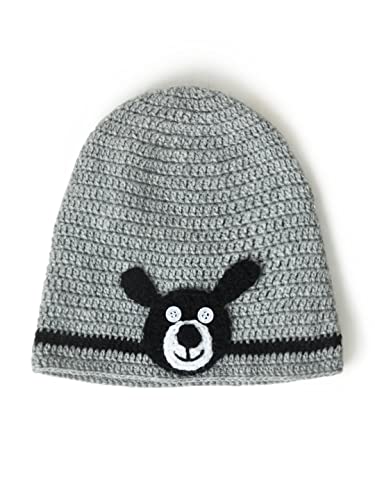 Image of Handmade Knitted Self Design Woolen Beanie Cap for Kids - White & Red 6-12 M | Winter Cap for Baby | FUNCAP56-6-12 M