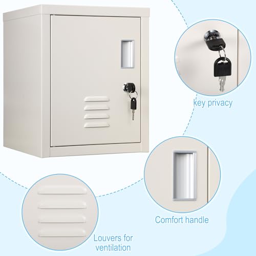 Suzile Lockable Storage Cabinet Metal Lockable Steel Storage Cabinet Organizer Lockers for Employees Vertical Metal Cabinets End Side Table Steel Bedside with Shelf(White) by Suzile - Image 4