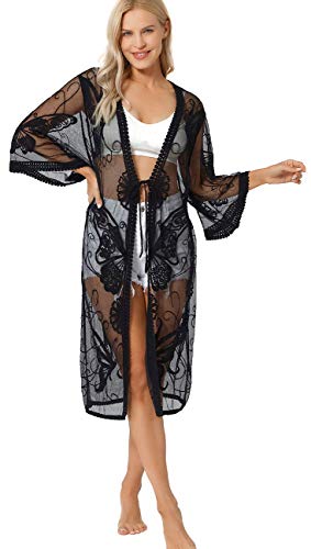 marysgift Kimono Swimsuit Cover Up for Beachwear Crochet Beach Dress Sheer Floral Black Plus Size Lace Cardigans for Women Black A00082 steampunk buy now online marysgift Kimono Swimsuit Cover Up for Beachwear Crochet Beach Dress Sheer Floral Black Plus Size Lace Cardigans for Women Black A00082 steampunk buy now online