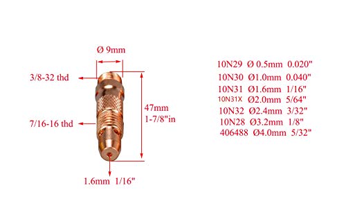 Image of RIVERWELD TIG Collet Bodies 10N23 10N31 1 /16 inch 1.6mm Assorted kit 15pcs | Fit DB PTA SR WP 17 18 26 TIG Welding Torch