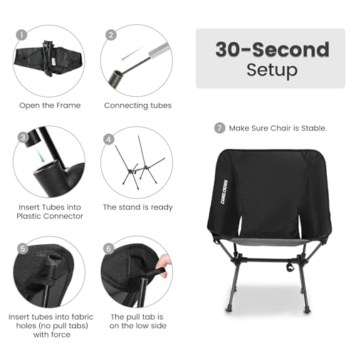 CAMEL CROWN Silla Plegable Compacta para Camping Portátil con Bolsa de Transporte, Negra, Pack de 2 miniatura 6