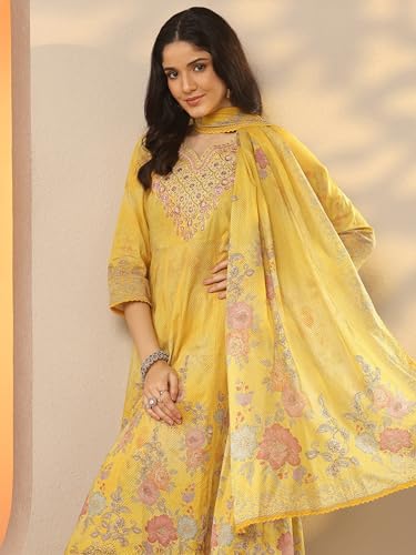 Image of Libas Printed Cotton Anarkali Kurta With Trouser and Dupatta | ethnic wear | bridal suit | occasion wear