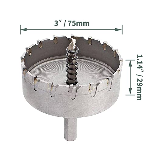 Ldexin 3" / 75Mm Cutting Dia. Tungsten Carbide Hole Saw Heavy Duty Thick Metal Sheet Wood Steel Cutter Drill Bits #TOP2