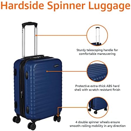 Amazon Basics Hardside Luggage Carry-On / Cabin Size ABS Hard-Shell Suitcase with 4 Wheels approved for most Airlines - 55cm / 20 inches, Navy Blue