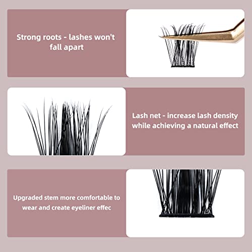 Cluster Lashes 72 Pcs QUEWEL Wide Stem Individual Lashes C/D Curl 8-16mm Length DIY Eyelash Extension False Eyelashes Soft for Personal Makeup Use at Home (natural03-C-14) - Image 3