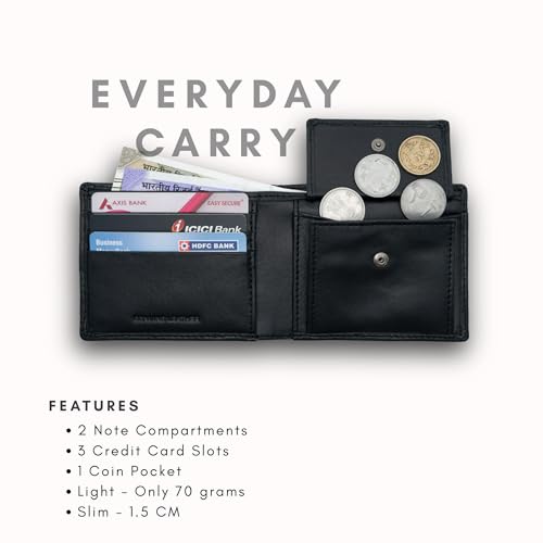 Image of Genuine Leather Wallet for Men with RFID Protection, Handwoven Slim Bifold Money Wallet, 3 Card Slots, Coin Pocket, Dual Note Compartments, Compact Wallet for Office, Travel & Daily Use