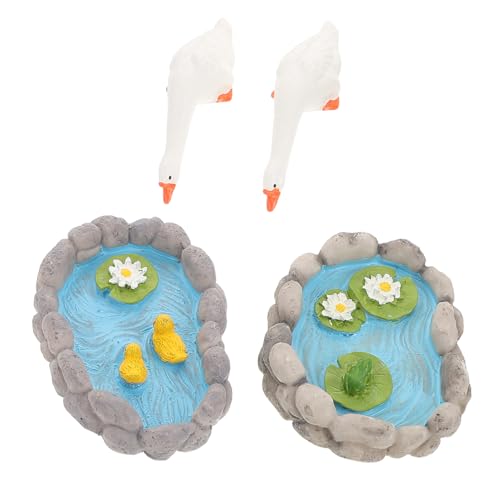 RORPOIR 2pièces Statues Décoratives Résine pour Étang Figurines De Jardin Miniature Animaux Miniatures Décoration Extérieure Modèle Animal Créatif