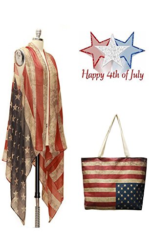 CCFW Women's USA Flag Theme Vintage Kimono Cover-up Shawl Vest …4