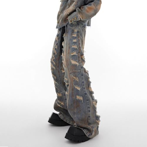 Y2K Jeans Men's Hip-hop Street Retro Ripped Washed Denim Jeans Gothic Loose Straight Leg Pants2