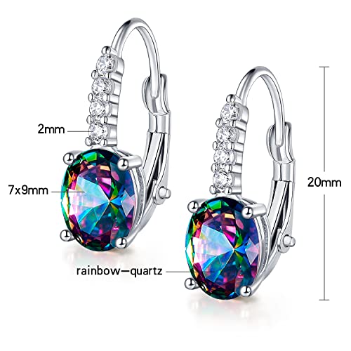 Drop Earrings for Women|6x8mm Oval-shaped Gemstone Halo CZ Dangle Earrings|18K White Gold Plated Drop Earrings Hypoallergenic Jewelry Gift3