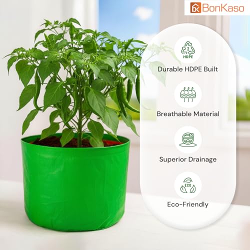 Image of BonKaso Grow Bags 6x6 Inch, Pack of 4 - Durable HDPE Fabric Planting Bags for Terrace, Balcony & Kitchen Garden, Perfect for Growing All Vegetables, Leafy Greens, Fruits, and Herbs Easily at Home