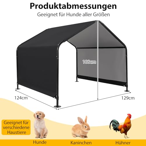 COSTWAY Hundehütte Outdoor, Hundezelt für große, mittlere & kleine Hunde, Haustierzelt wasserabweisend, mit Regenvordach & Bodenpfählen, Metallrahmen, 129 x 124 x 108 cm, Schwarz