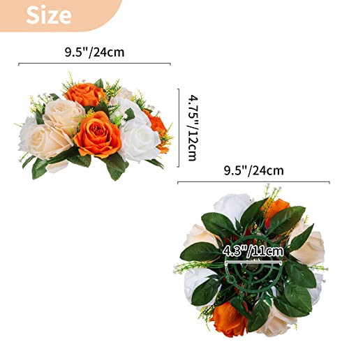 Image of NUPTIO Flower Balls for Wedding Centerpieces: 9.5 Inch Diameter Orange Artificial Flower Ball Arrangement Bouquet Fall Party Table Decor - Fake Rose Autumn Weddings 2 Pcs