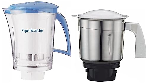 Image of Preethi Super Extractor MGA-510 1.5-Litre Leaf Jar (Blue) & Preethi MGA-515 1 Litre Taper Jar (White),