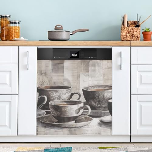 Magnetische Abdeckung für Geschirrspüler Retro Holzbrett Kaffeetasse Geschirrspüler Frontabdeckung Magnet Kühlschrank Tür Abdeckungen...