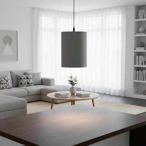 Image of Cylinder print hanging shade Classic Pendant Cylinder Lamp Shade, Decorative Light Lamp, Hanging Spotlight with Fixture (Grey)