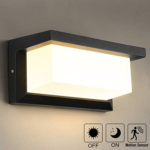 Glighone Applique murale extérieure LED avec 360 ° Éclairage extérieur détecteur mouvement Moderne Étanche Applique extérieure porche lampe externe aluminium IP65 18W pour le patio maison, Blanc Chaud