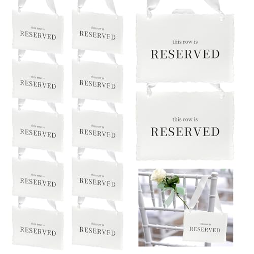 BrightRow 12 Pcs Reserved Seating Signs This Row Is Reserved Hanging Signs with Silk Ribbon for Wedding Chairs Handmade Paper Chairs Sign for Wedding Ceremony Church Events Benches(White)
