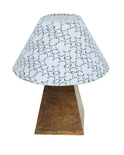 Image of Homesake Wooden Base Pyramid Table Lamp, Lamps for Living Room, Bedside Night Lamp, Lamp for Bedroom Decoration, Modern Home Decorative Light, Desk Lamp,Study Lamp, Home Decor, White Star Shade
