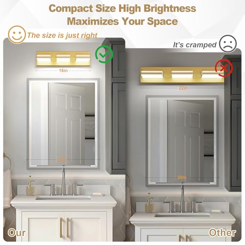 Image of Modern LED Small Gold Acrylic Bathroom Lights Fixtures 3-Light
