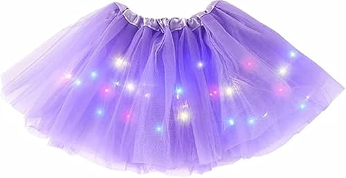Girl Tutu Skirt, Light Up LED Ballet Tutu Skirt 2-8 Years Fluffy Ballet Dress Up Costume for Kids Party 3-Layer Multicolor Skirts (Purple)