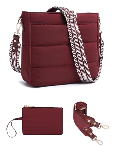 Purses for Women 2PCS Small Puffer Quilted Crossbody Shoulder Hobo Bags