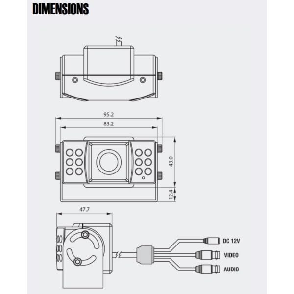 CNB CN330IR Bustop Vehicle Camera, 550 TVL High Resolution, 2.5mm Super Wide Lens, 12 IR LED's Night Vision, Built-in Audio, Mirror Function, 12V DC