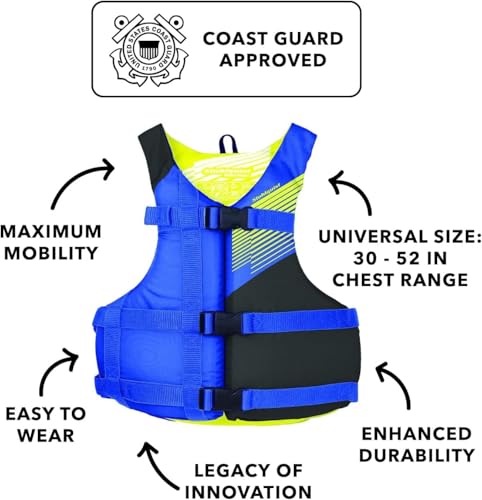 Stohlquist Waterware Fit Adult PFD Life Vest - Coast Guard Approved, Easily Adjustable for Full Mobility, Lightweight Buoyancy Foam, PVC Free | Adult Oversize/XL, Blue & Black - Thumbnail 2