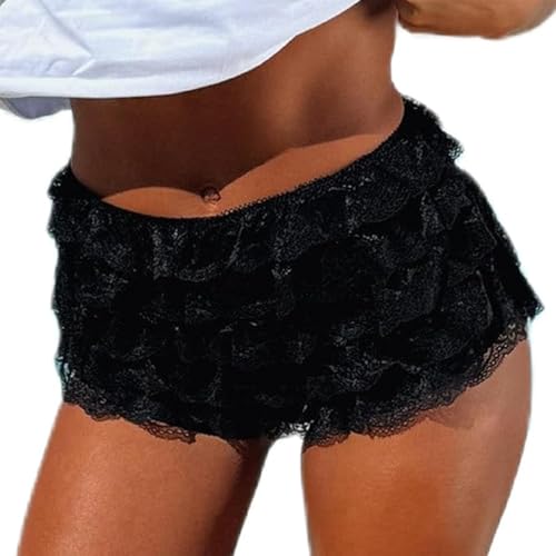 Image of Women Ruffle Bloomers Y2k Lace Trim Lolita Pettipants Cute Layered Frill Pumpkin Bottom Shorts Sweet Booty Panties