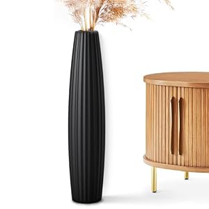 Rocendlor Floor Vases, Tall Floor Vase 23.6 inch (60CM, 1.96FT) Tall Vases, Sturdy Black Vase for Living Room Decor, Resin Black