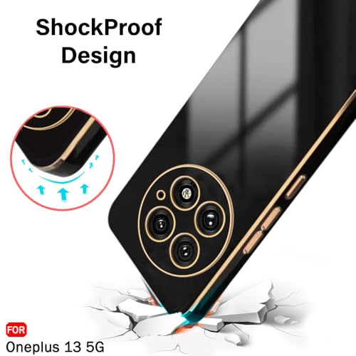 Image of TheGiftKart Luxurious Golden-Plated Back Cover Case Compatible with OnePlus 13 5G | Raised Lips for Camera & Screen Protection | Shockproof Design | Stylish Back Case for OnePlus 13 5G (TPU, Black)