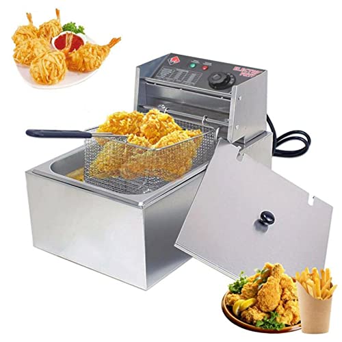 XJYMCOM Stainless Fat Fryer 2500W 10L Electric Deep Fryer Non-Slip Easy Clean Adjustable Temperature Control Fryer with Basket Lid Silver