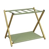 IBUYKE Luggage Rack for All Suitcase Sizes,Foldable Suitcase Stand with Fabric Storage Shelf,Easy to Assemble for Bedroom Living Room Hotel,Gold TLR002G