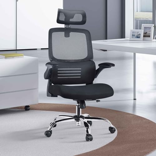 ACMELIFE Ergonomic Office Chair Mesh Desk Chair with Adaptive Lumbar Support, Dual Backrest Zones, Computer Chair with Flip-Up Armrests High Back for Studio, Home Truly Widened and Enlarged(Black)