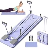 LOMUG Pilates Board, Bauchtrainer für Zuhause, Pilates Set, Faltbarer Pilates Reformer Fitnessgeräte, Bauch Trainingsgerät mit Automatischer Rückprall und Spannseil, Ideal für Anfänger Profis(Lila)
