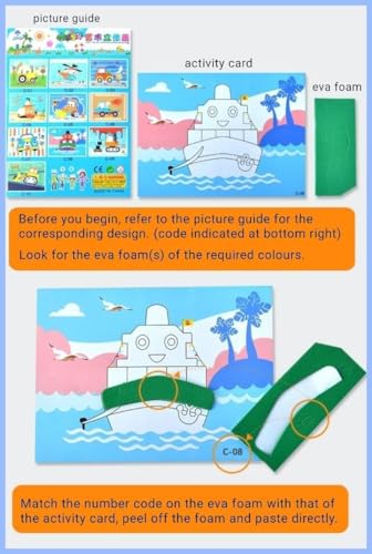 Image of TINY TOYS CO DIY Art & Craft Kits for Boys /Girls 4-8years Old Mess Free No Glue,No Scissors Art Kits, Fun Activity Drawing for Child (3D EVA Sticker Art)