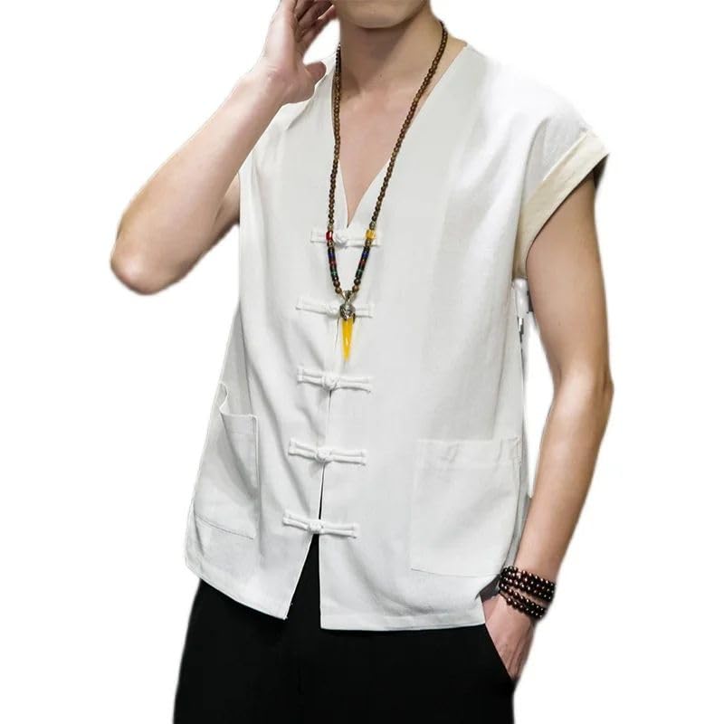 Chaleco de verano para hombre de algodon y lino con estilo chino retro 2