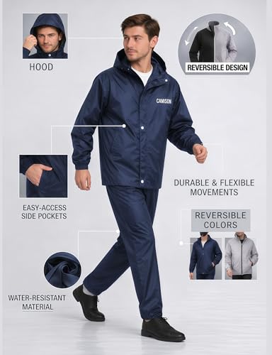Image of Mens Raincoat Suit with Pant Set Royalia Series | Waterproof Lightweight Breathable Rain Wear | Strong Stitching, Elastic Cuff & Waterproof Zipper Raincoat for men waterproof