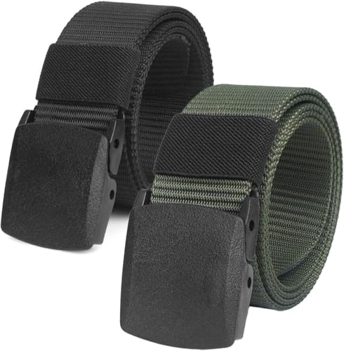 2er Unisex Gürtel Nylon Canvas Belt für Damen und Herren, Stufenlos Verstellbarer Stoffgürtel, Länge 130 cm, Breite ca. 3,8 cm, mit Kunststoff Schnalle MEHRWEG