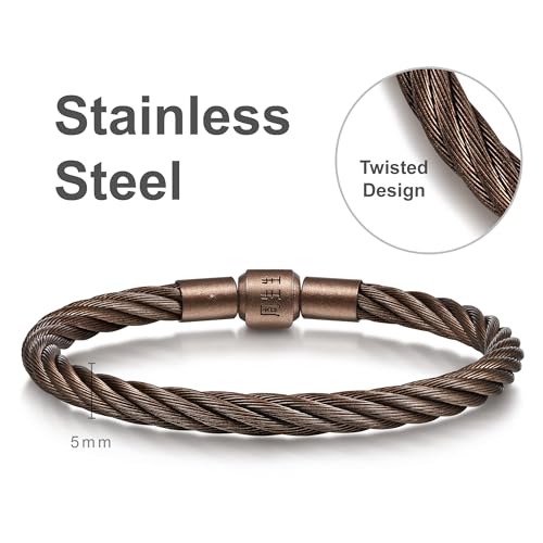 CHOW SANG SANG Bold Twisted Stainless Steel Chestnut Brown Bracelet for Women & Men 19cm2