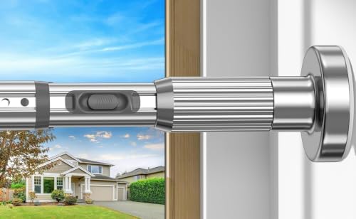 Image of Sliver Tension Curtain Rod 41-84 In(4-7Ft), Curtain Rod No Drilling for Window or Bathroom,Outdoor Tension Rods for Patio, Heavy Duty Shower Rod,Rod Diameter 1.26In-One-bond stretching