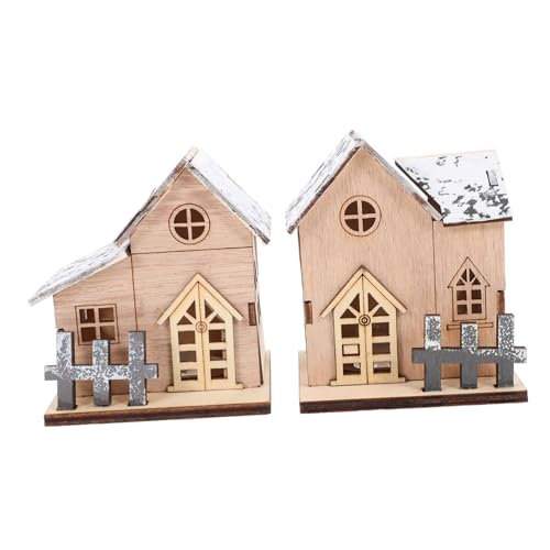 KOMBIUDA 2pcs Christmas Wooden House Decor Led Xmas Scene Adornment for Festive Decorations and Romantic Atmosphere Quality Material for -Term Use